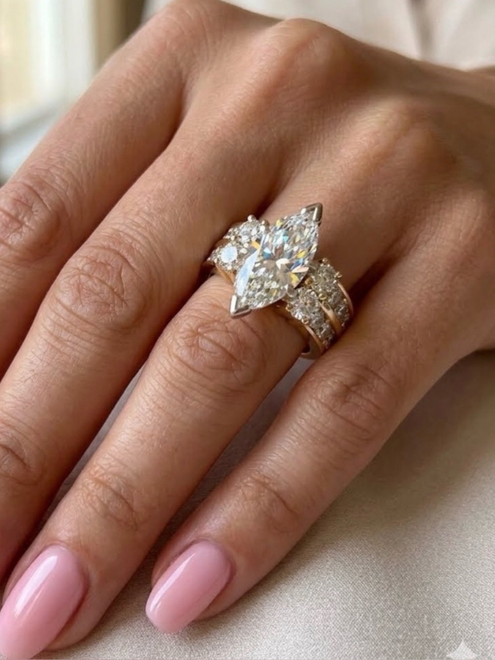 Gold Marquise Halo Diamond cz Ring - Elegant Sz 7